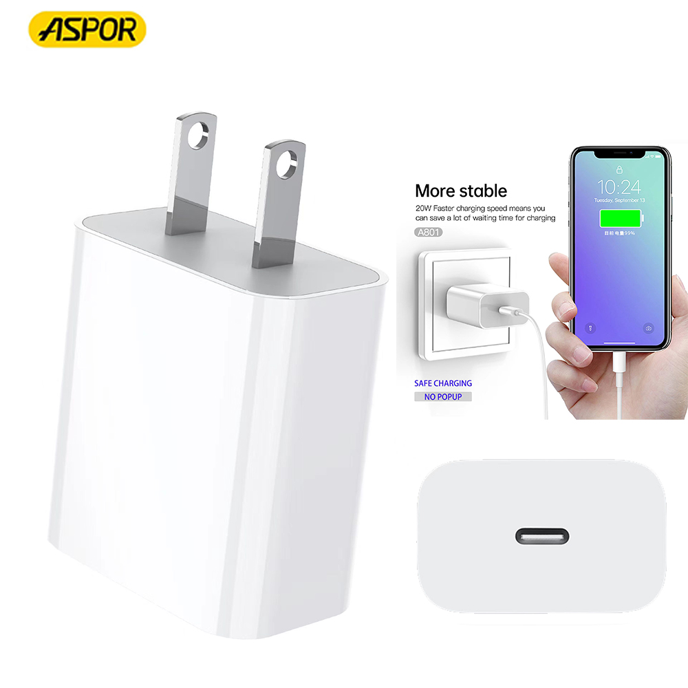 Aspor A801 New 20w Us Pin Usb-c Fast Charging Qc 3.0 White - Image 1