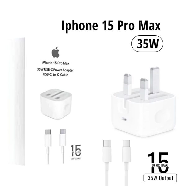 Iphone 15 Pro Max 3 Pin (uk Pin) 35w Usb-c Power Adapter With Usb-c To C Cable