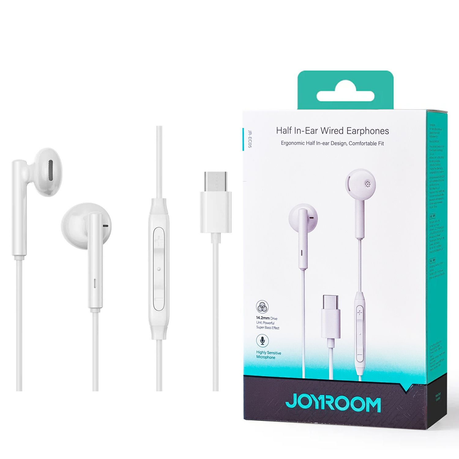 Joyroom-ec05 Type-c Series Half In-ear Wired Earphones-white - Image 1