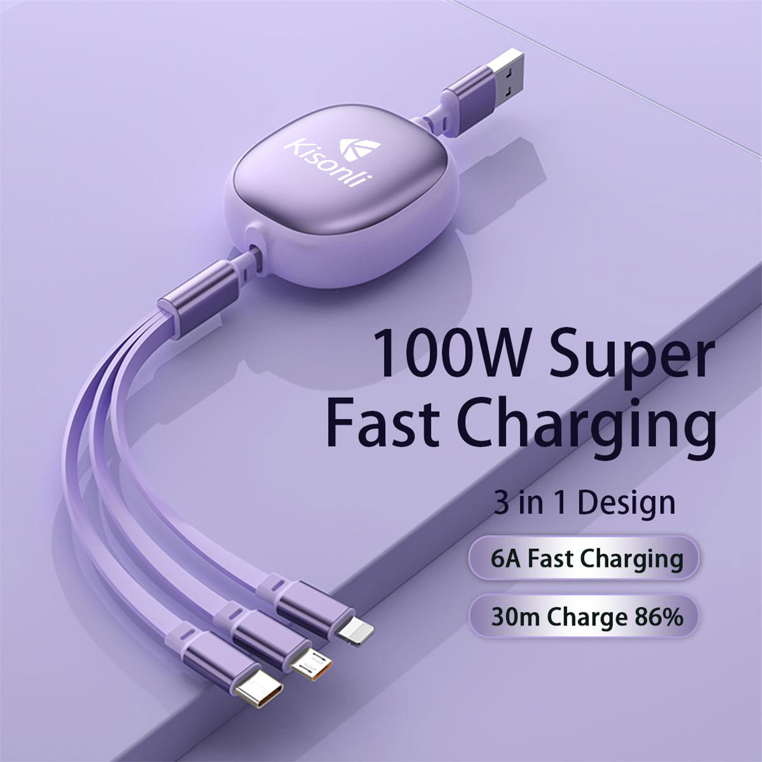 Kisonli 3-in-1 Micro Usb Type-c And Iphone Charger Cable Multiple Usb Ports - Image 1