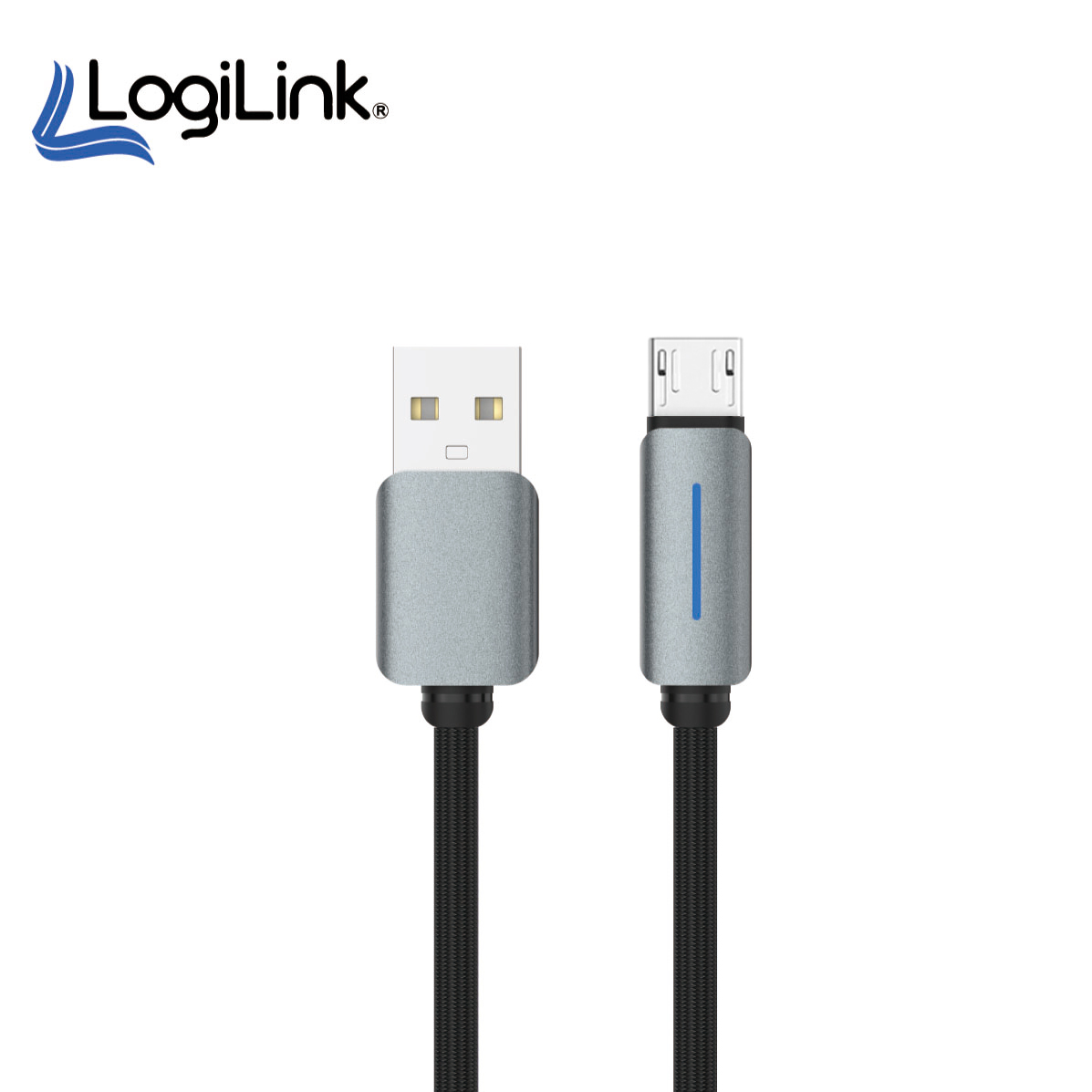 Logilink Usb To Micro Nylon Fast Charging Data Cable With Light 1m (1 Year Warranty) Black - Image 1