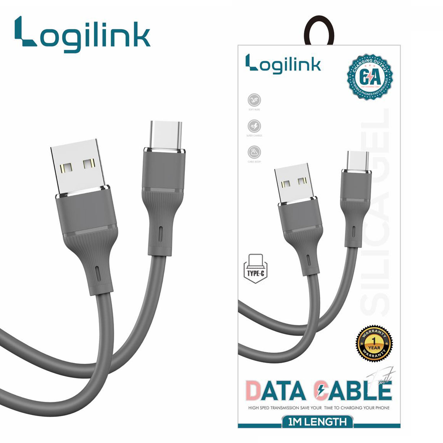 logilink_usb_to_type_c_silicone_fast_charging_data_cable_1m_1_year_warranty_grey1733221764 Logilink Usb To Type C Silicone Fast Charging Data Cable 1m (1 Year Warranty) Grey - Image 1