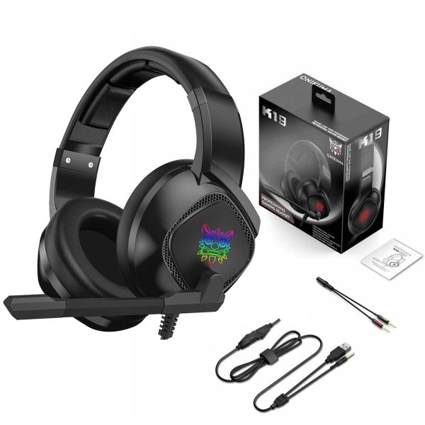 Onikuma K19 Rgb Wired Stereo Gaming Headset True Noise Cancellation, Usb+3.5mm Audio Plug For Ps4/pc/xbox One Controller/laptop, Black