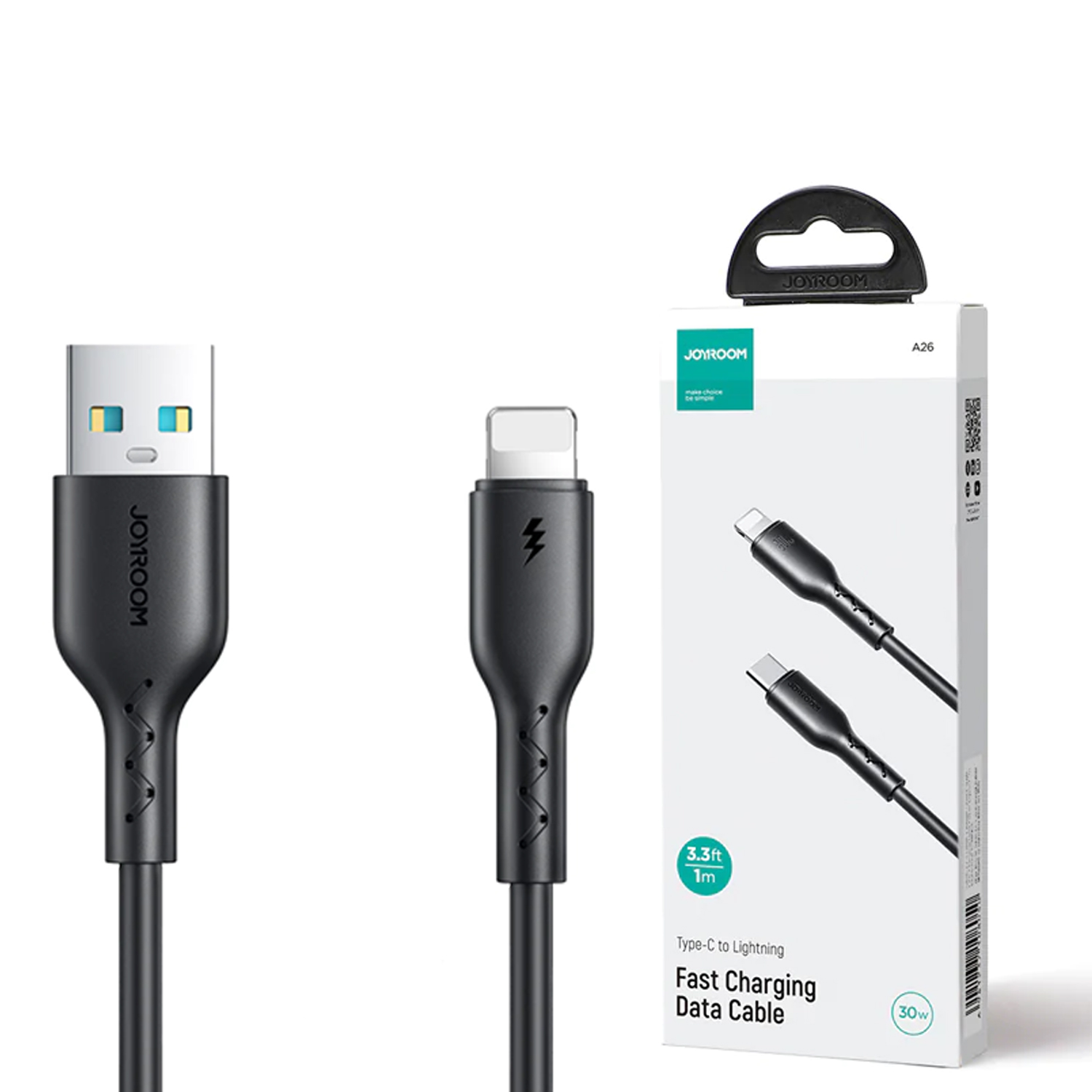 Joyroom Sa26-al3 Flash-charge Series 3a Fast Charging Data Cable (usb-a To Lightning) 1m-black - Image 1